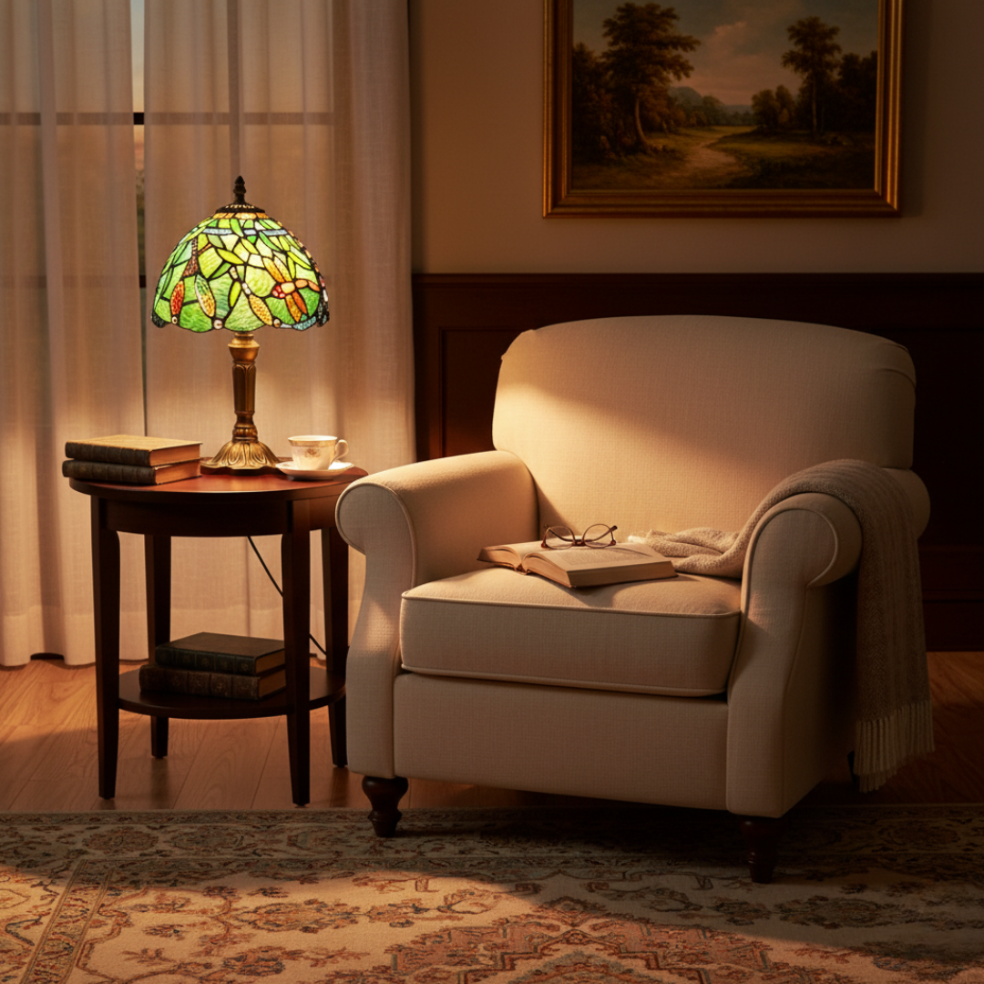 Tischlampe LED Buntglas Mediterran