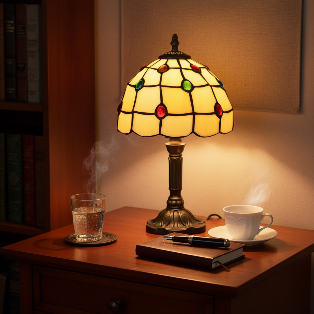 Tischlampe Buntglas Art Decô