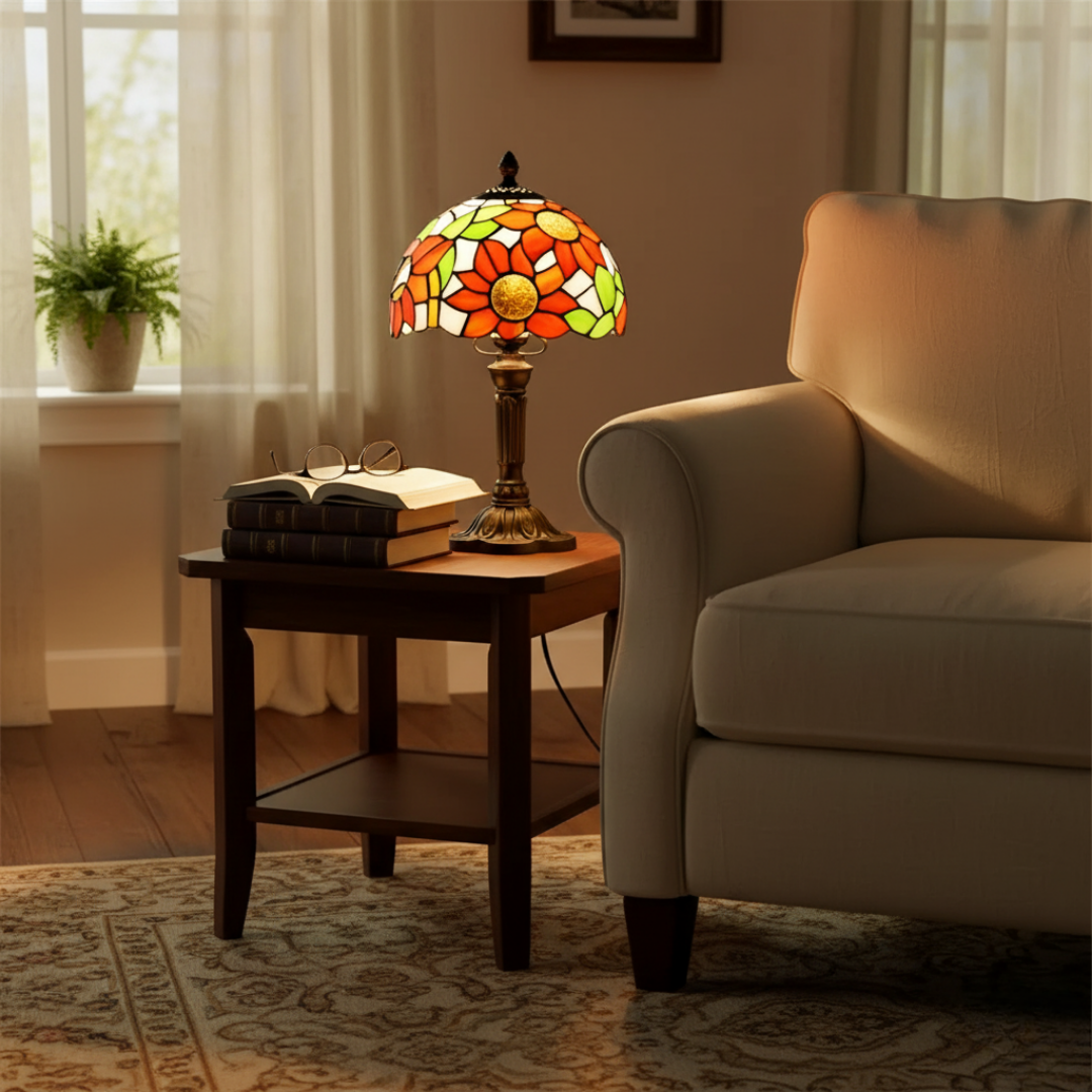 Tischlampe LED in Glas Ornamentglas