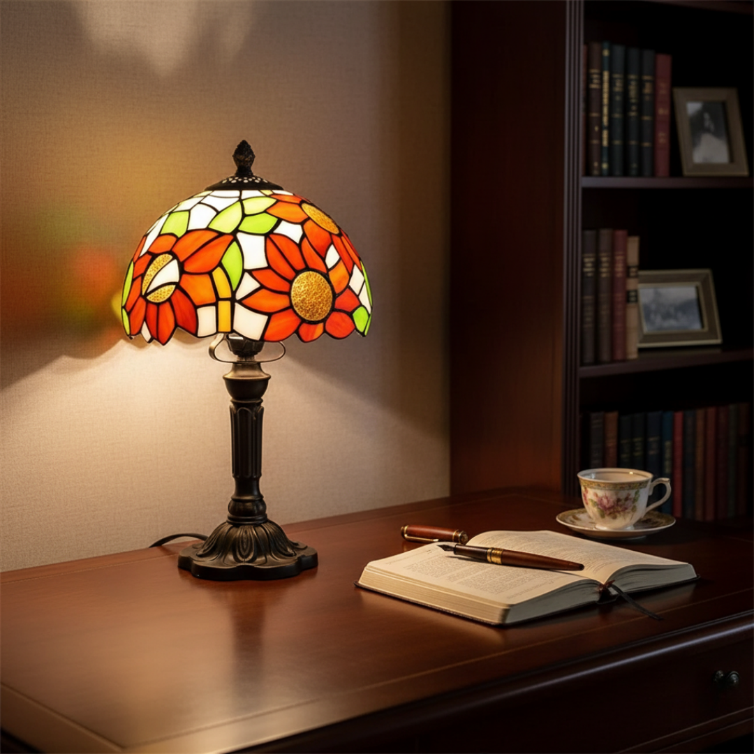 Tischlampe LED in Glas Ornamentglas