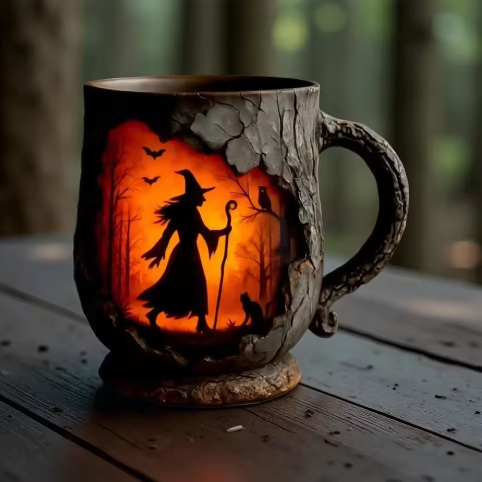 Tasse Halloween 3D Kunstsanal – Design Hexe und Katze