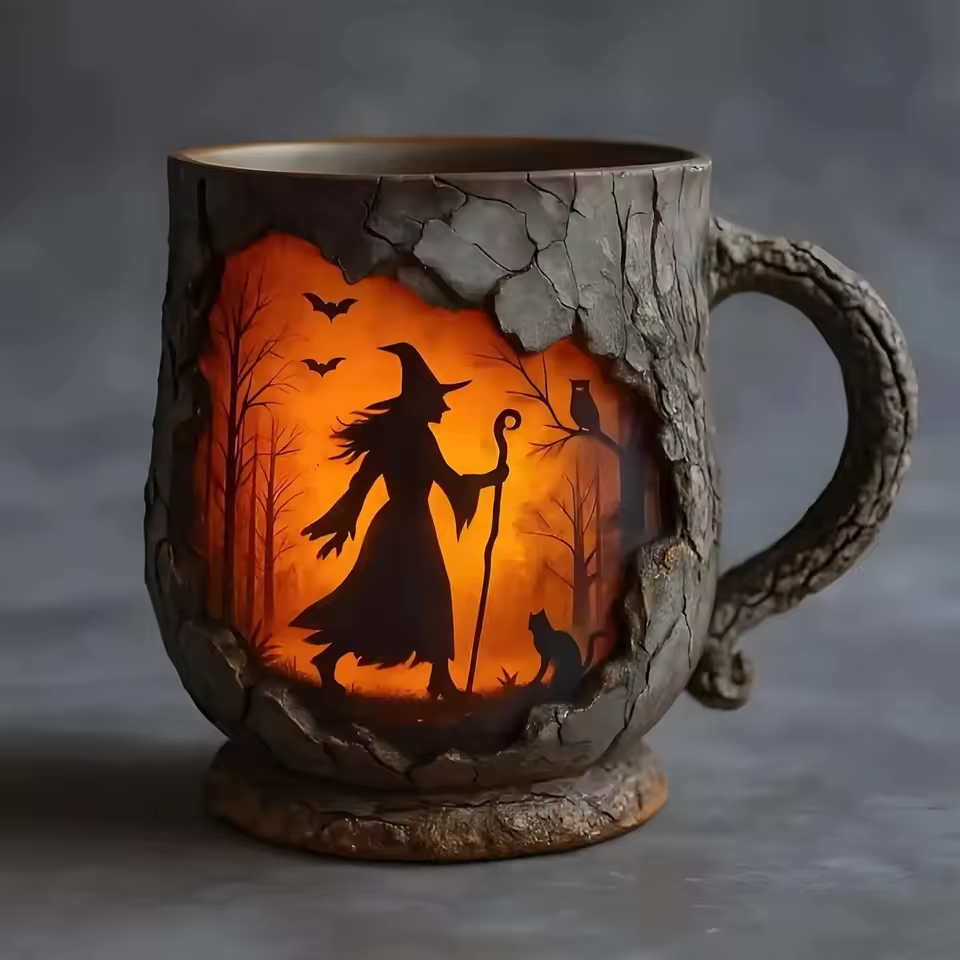 Tasse Halloween 3D Kunstsanal – Design Hexe und Katze