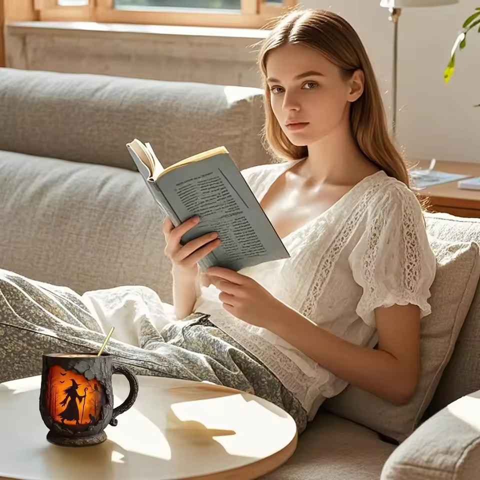 Tasse Halloween 3D Kunstsanal – Design Hexe und Katze
