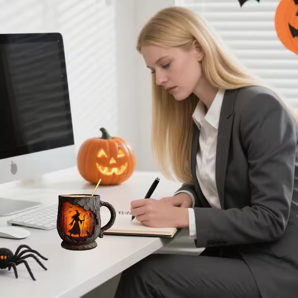 Tasse Halloween 3D Kunstsanal – Design Hexe und Katze