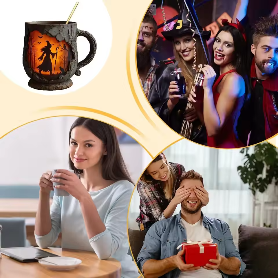 Tasse Halloween 3D Kunstsanal – Design Hexe und Katze