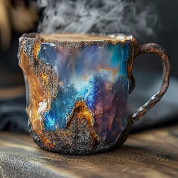 Kaffeetassen mit Kristallen und Mineralien