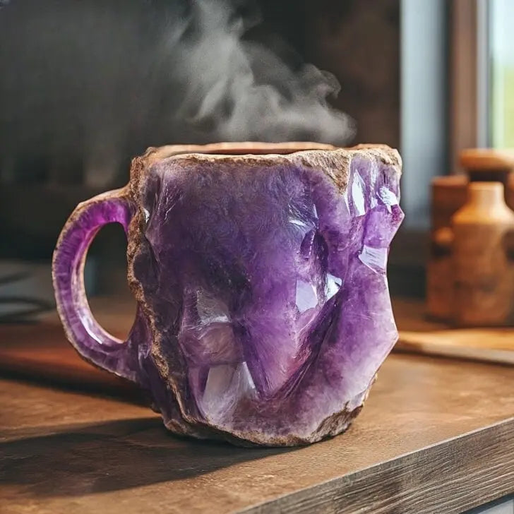 Kaffeetassen mit Kristallen und Mineralien